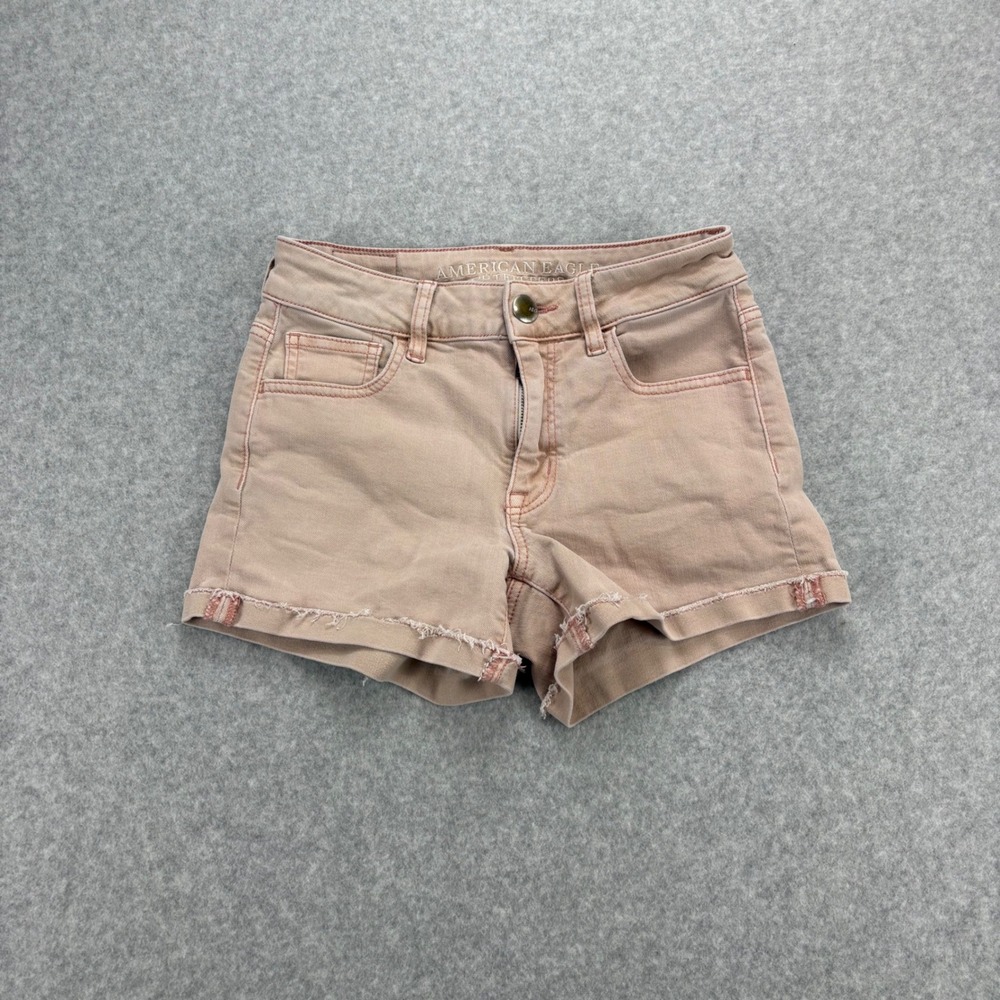 American Eagle Hi-Rise Shortie Womens 0‎ Pink Super Stretch Raw Hem Boho Summer